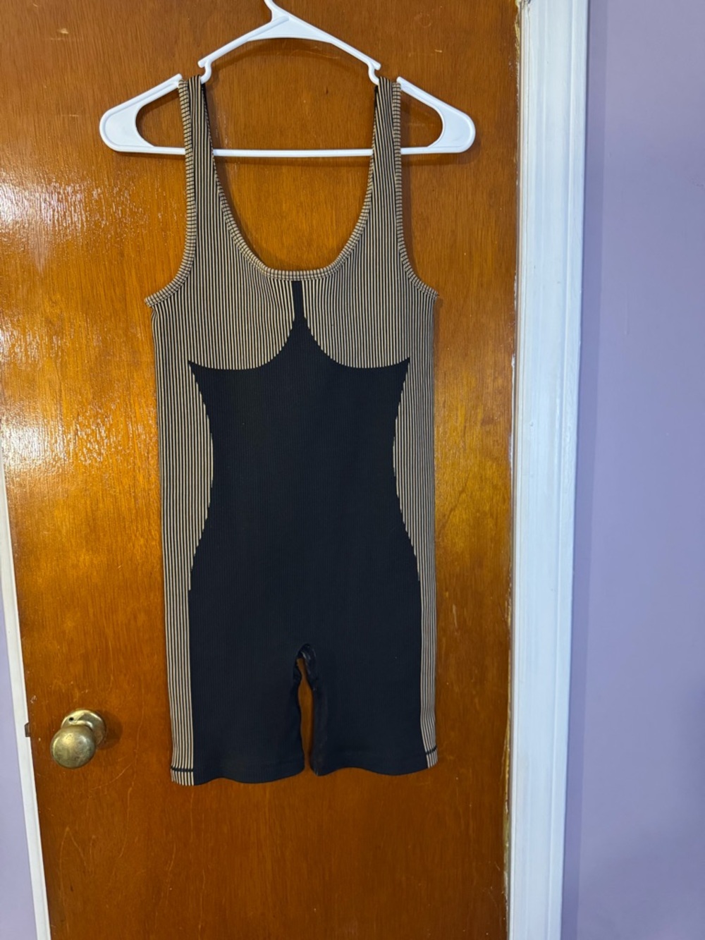 Sleeveless Ribbed Colorblock Romper in Black and Brown
